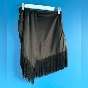 Forever 21 Black Satin Asymmetrical  Mini Skirt With Fringes Size XS